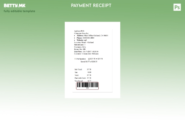 Шаблон за проверка на плаќање во модерен стил Agiliron Pos